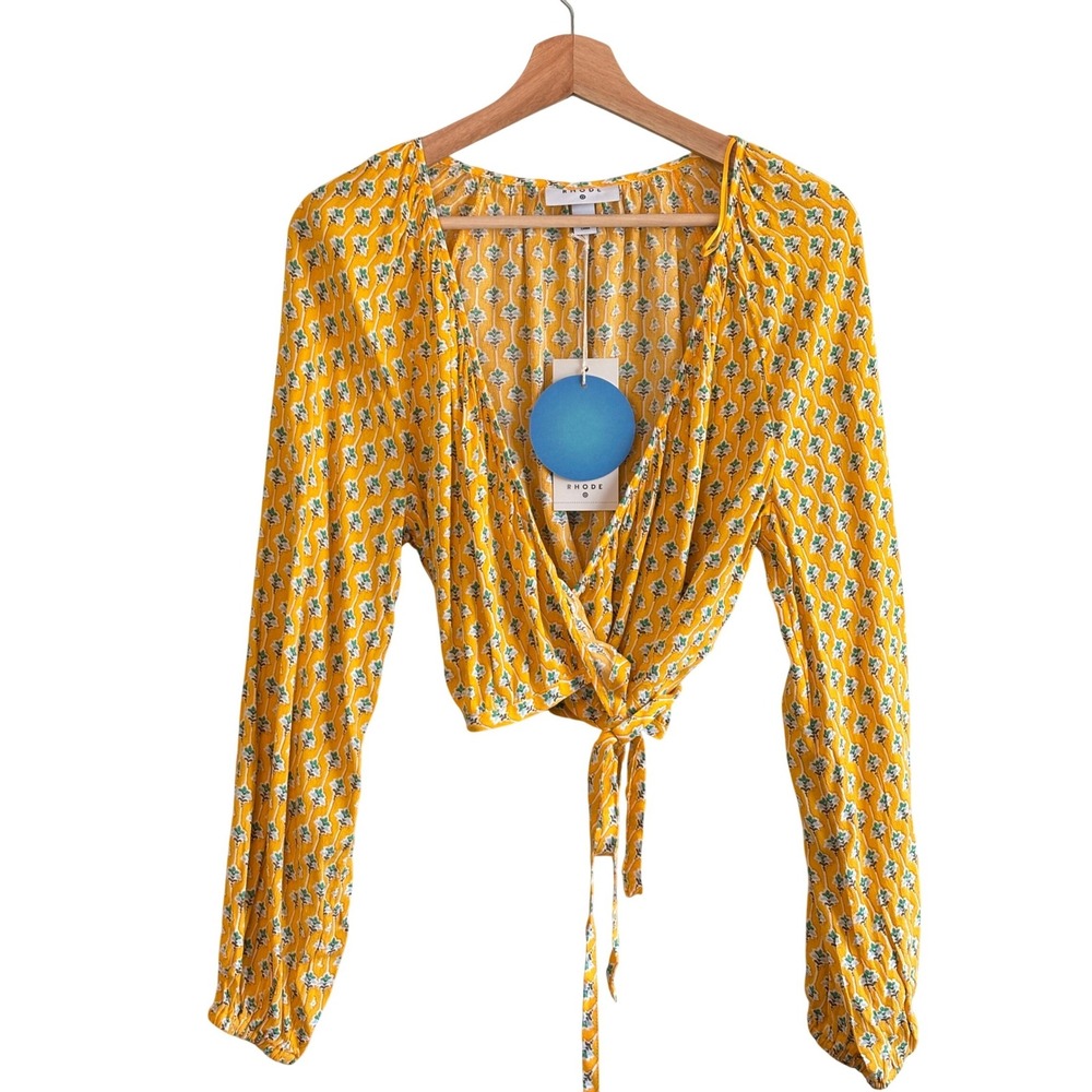 Rhode x Target Wrap Top Yellow Womens Size Medium Floral Cropped Long Sleeve